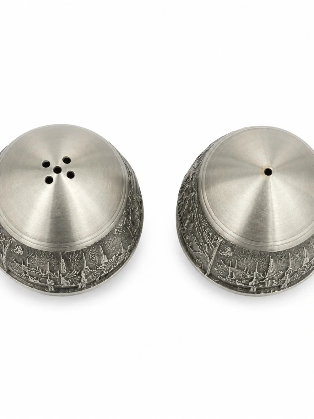 Decorative Pewter-Gray Carved Egg Salt & Pepper Shakers - Home Dining Serveware
